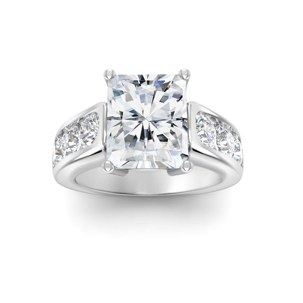 4 Ct Radiant Premium Lab Diamond & 1.44 Ctw Lab Diamond Channel Set Wide Band Engagement Ring