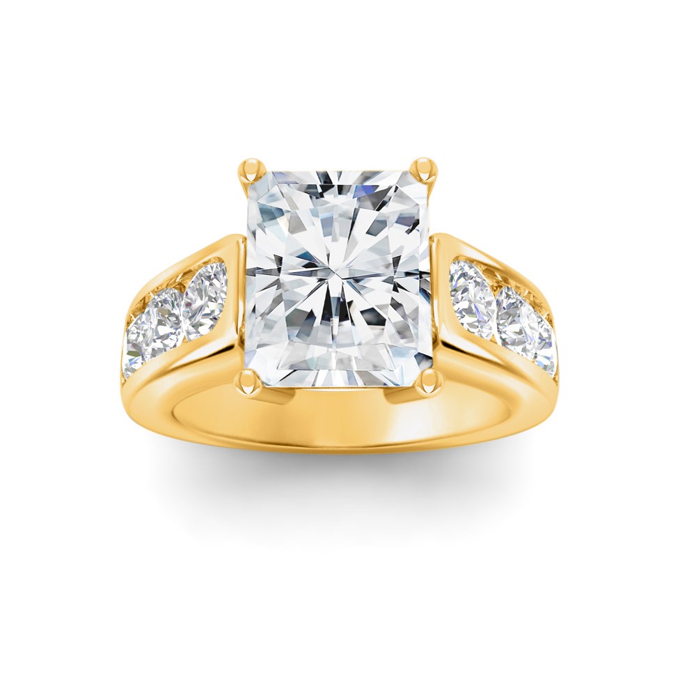 2 Ct Radiant Moissanite & 1.44 Ctw Lab Diamond Channel Set Wide Band Engagement Ring