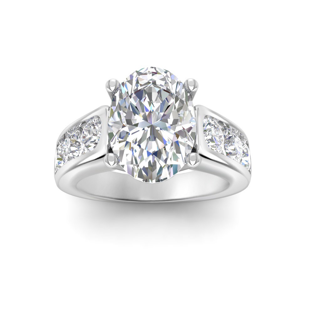 4 Ct Oval Premium Lab Diamond & 1.44 Ctw Lab Diamond Channel Set Wide Band Engagement Ring