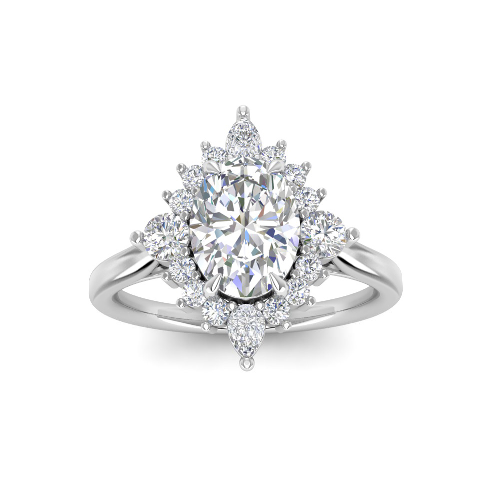 1.5 Ct Oval Moissanite & .50 Ctw Diamond Vintage Flora Halo Engagement Ring