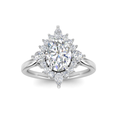 2 Ctw Oval Stone Vintage Flora Sunburst Halo Engagement Ring