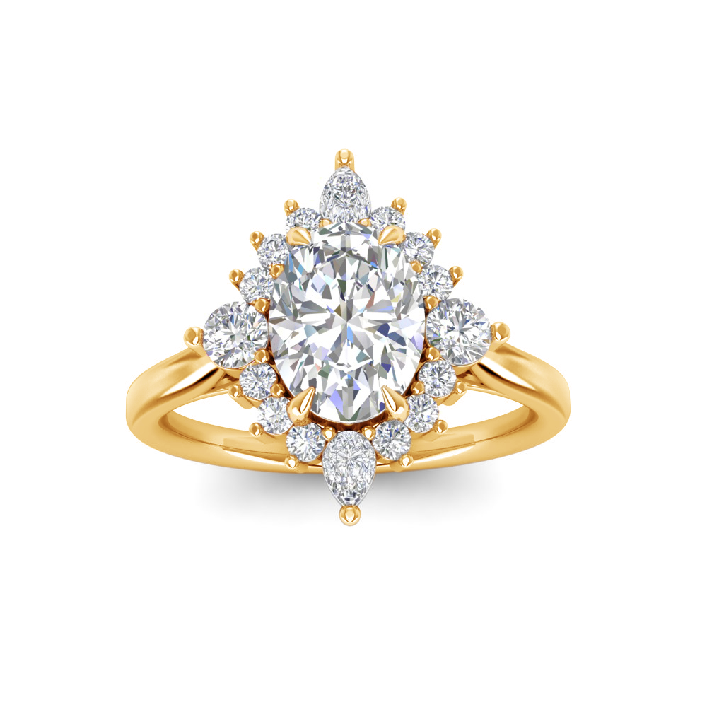 1.5 Ct Oval Moissanite & .50 Ctw Diamond Vintage Flora Halo Engagement Ring