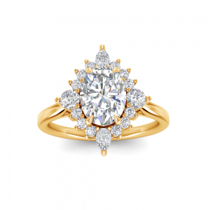 1.5 Ct Oval Moissanite & .50 Ctw Lab Diamond Vintage Flora Starburst Halo Engagement Ring