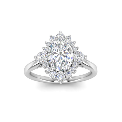 1.5 Ct Oval Moissanite & .38 Ct Diamond Vintage Flora Halo Engagement Ring