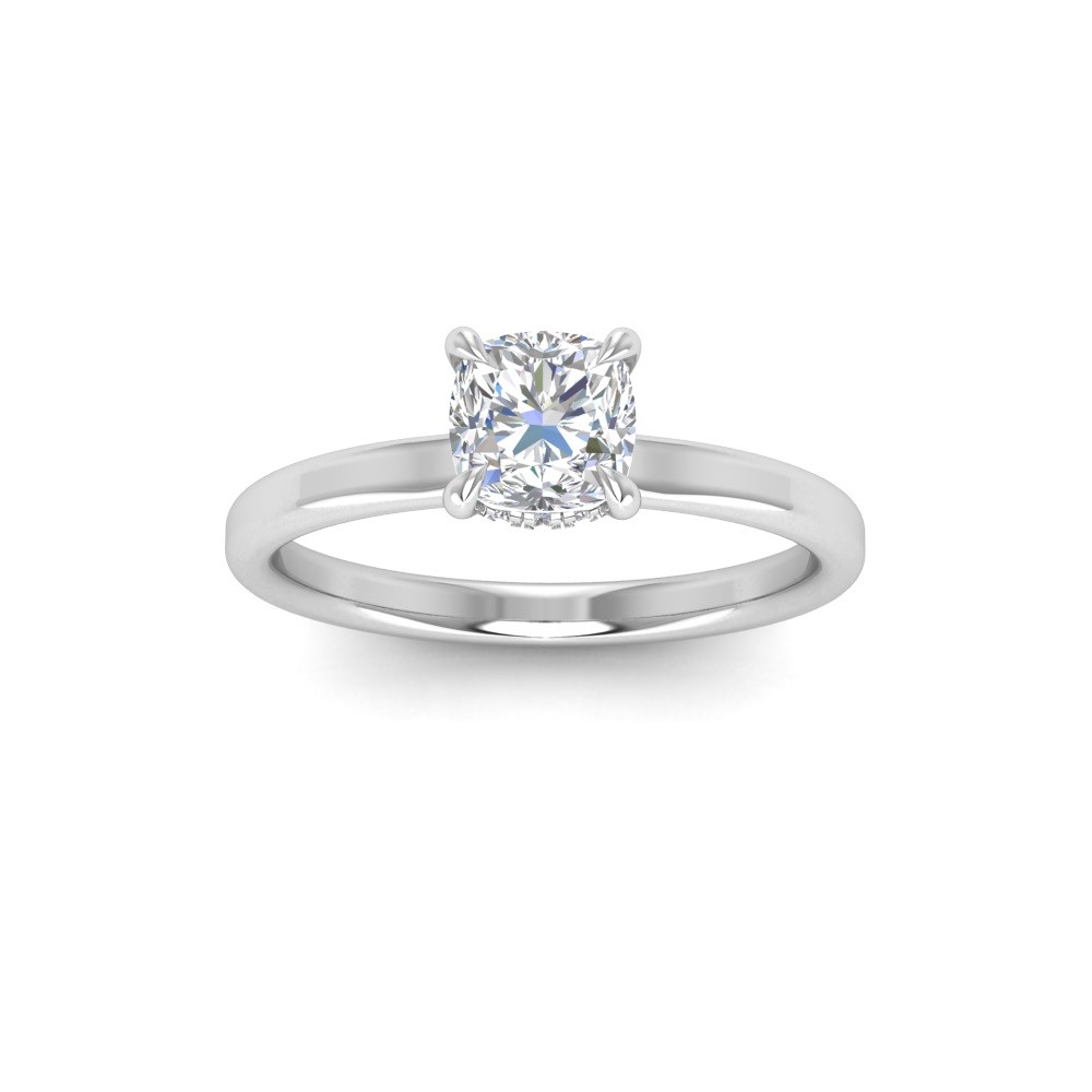 1 Ct Cushion Moissanite & .11 Ctw Diamond Secret Halo Engagement Ring