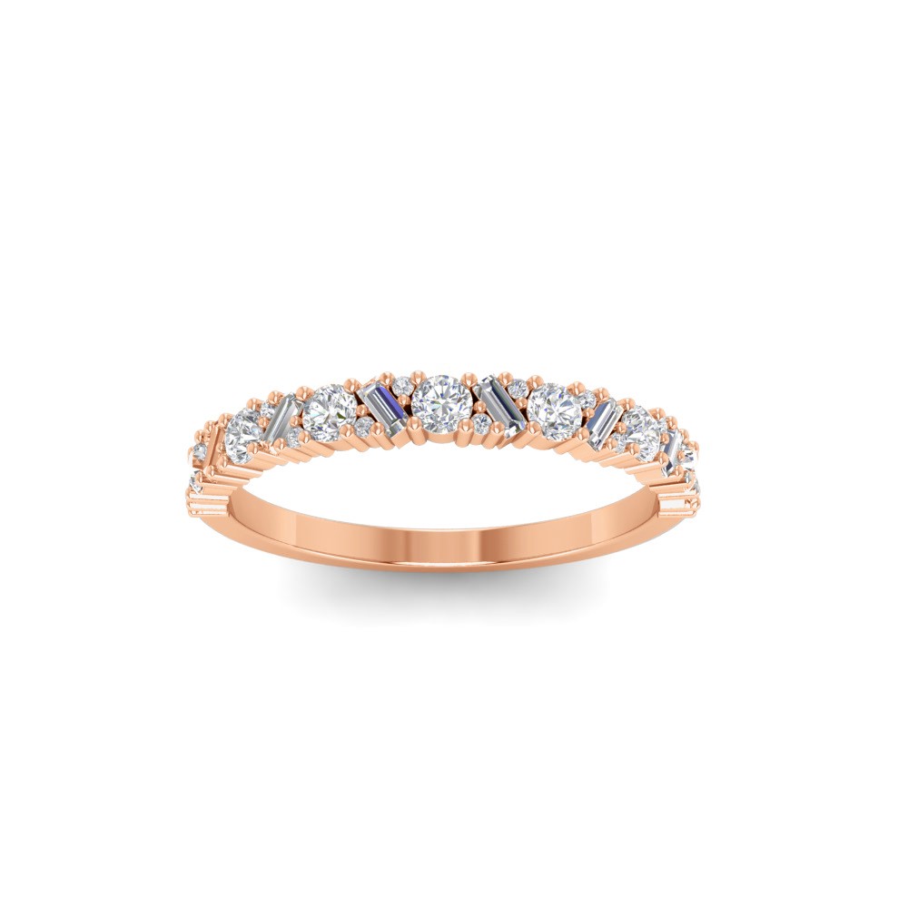Dainty Round & Baguette Colorless Lab Diamond Wedding Band