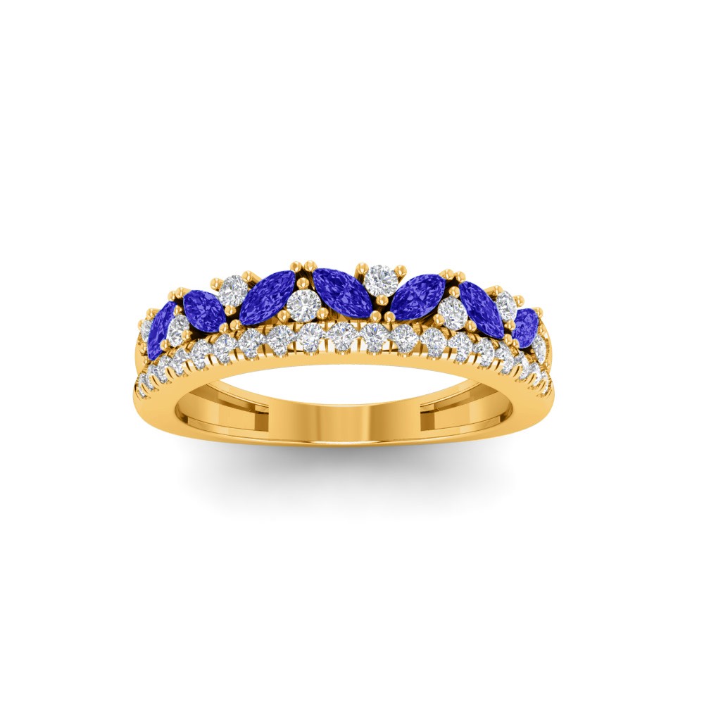 Dainty Round Colorless Lab Diamonds & Marquise Sapphires Double Band Wedding Ring