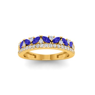 Dainty Round Colorless Lab Diamonds & Marquise Sapphires Double Band Wedding Ring