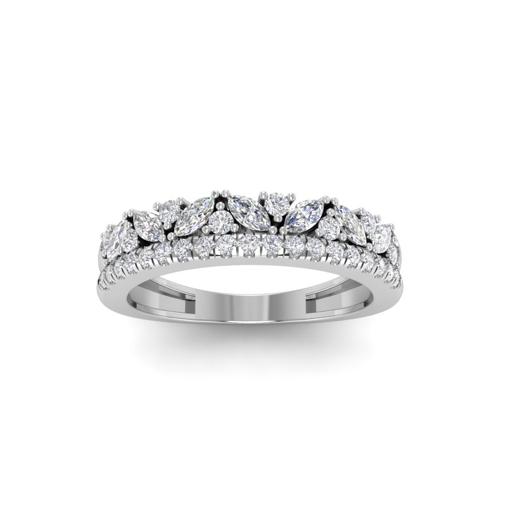 Dainty Round & Marquise Colorless Lab Diamond Double Band Wedding Ring