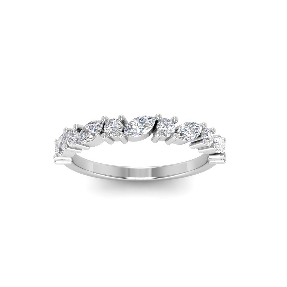 Alternating Round & Marquise Colorless Lab Diamond Classic Wedding Band