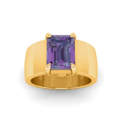2.5 Ct Alexandrite Emerald Cut Birthstone Wide Band Cigar Ring