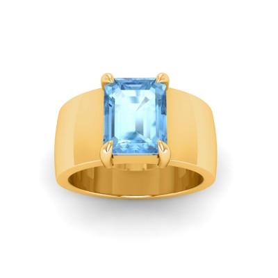 2.5 Ct Aquamarine Emerald Cut Birthstone Wide Band Cigar Ring