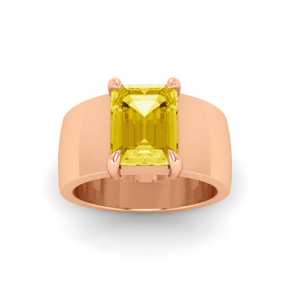 2.5 Ct Citrine Emerald Cut Birthstone Wide Band Cigar Ring