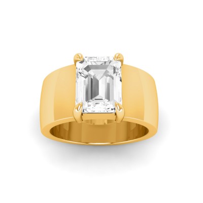 2.5 Ct CZ Emerald Cut Birthstone Wide Band Cigar Ring