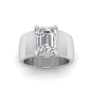 2.5 Ct Moissanite Emerald Cut Birthstone Wide Band Cigar Ring