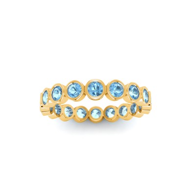 Aquamarine Round Birthstone Bezel Eternity Wedding Ring