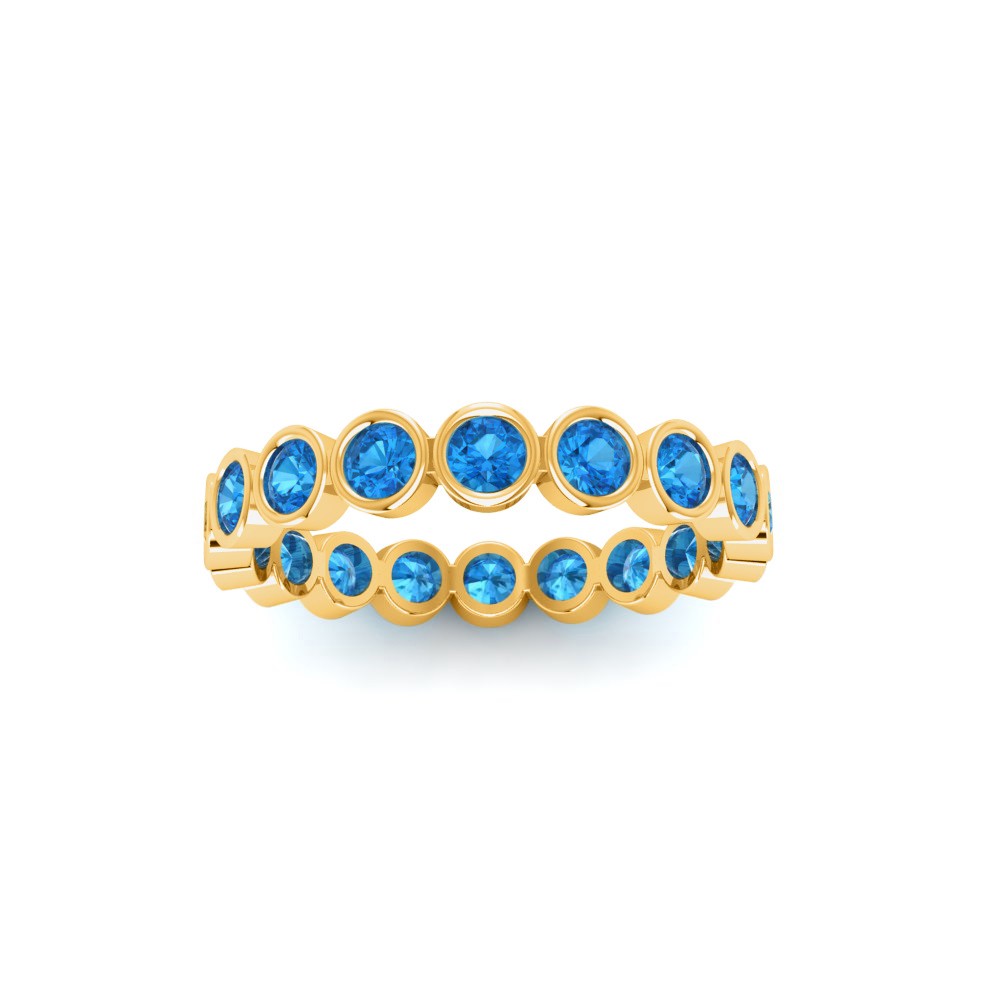 Blue Topaz Round Birthstone Bezel Eternity Wedding Ring