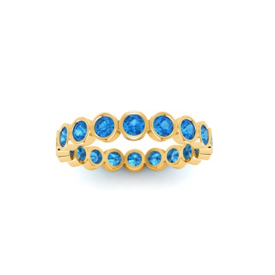 Blue Topaz Round Birthstone Bezel Eternity Wedding Ring