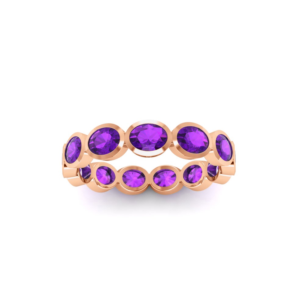 Amethyst Oval Birthstone Bezel Eternity Wedding Ring