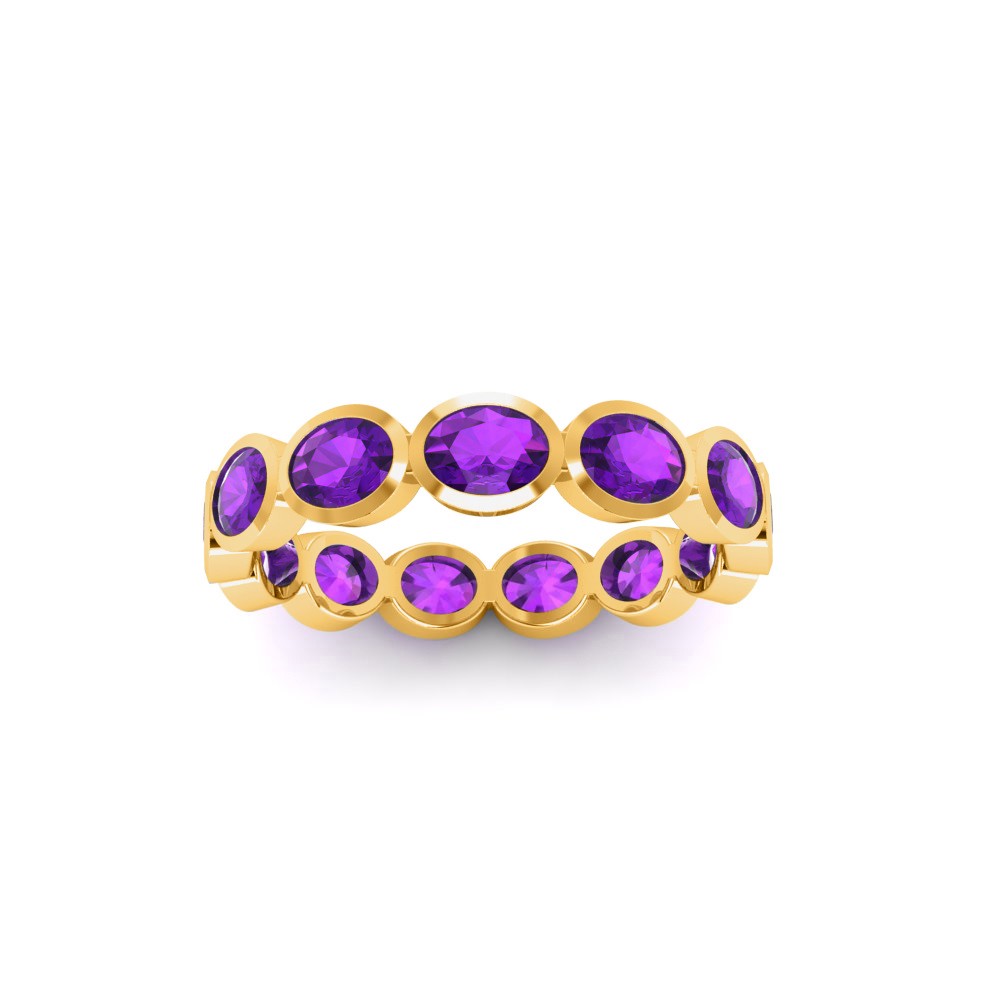 Amethyst Oval Birthstone Bezel Eternity Wedding Ring