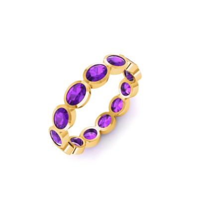 Amethyst Oval Birthstone Bezel Eternity Wedding Ring