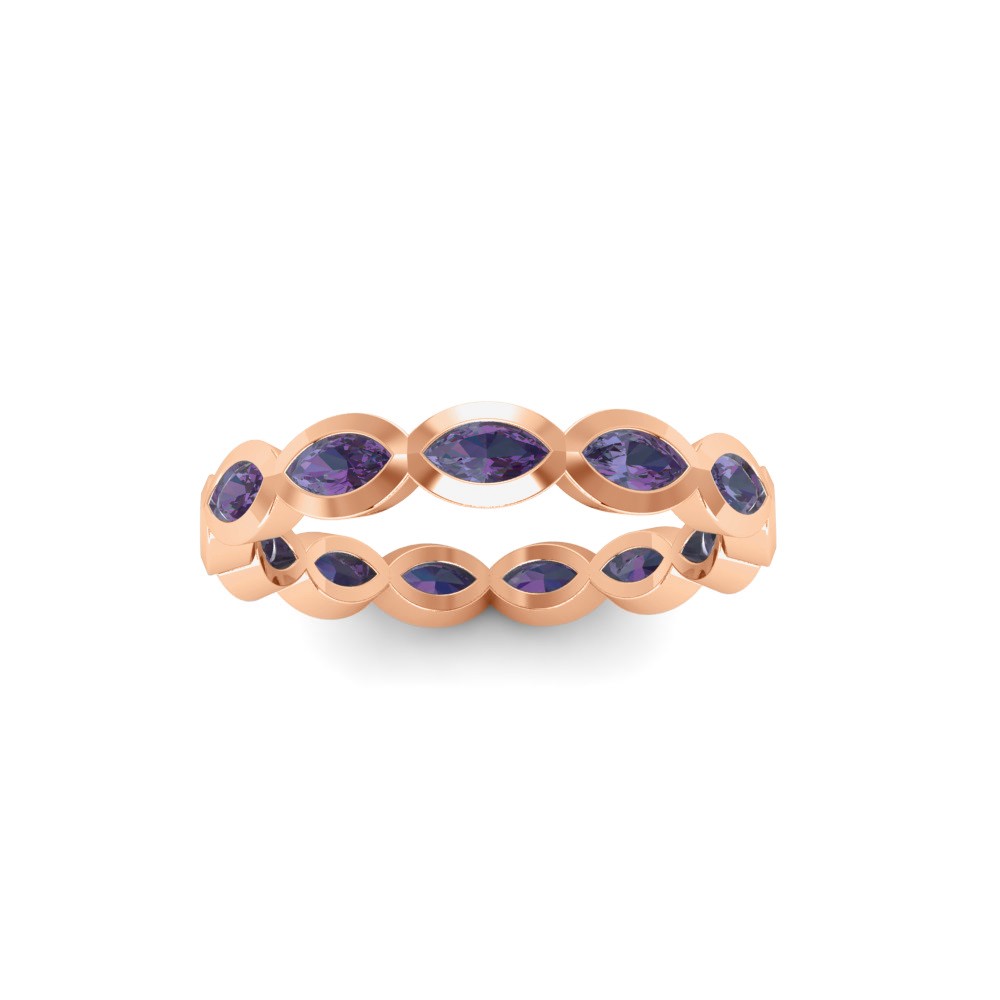 Alexandrite Marquise Birthstone Bezel Eternity Wedding Ring