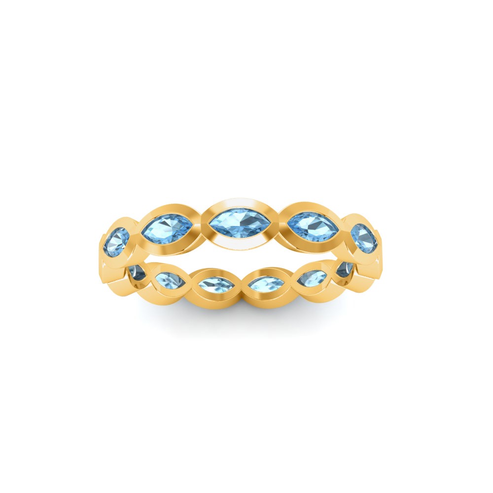 Aquamarine Marquise Birthstone Bezel Eternity Wedding Ring