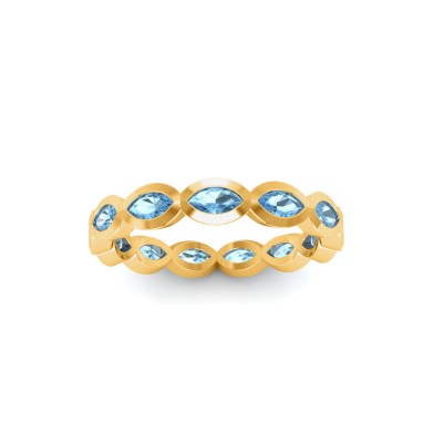 Aquamarine Marquise Birthstone Bezel Eternity Wedding Ring