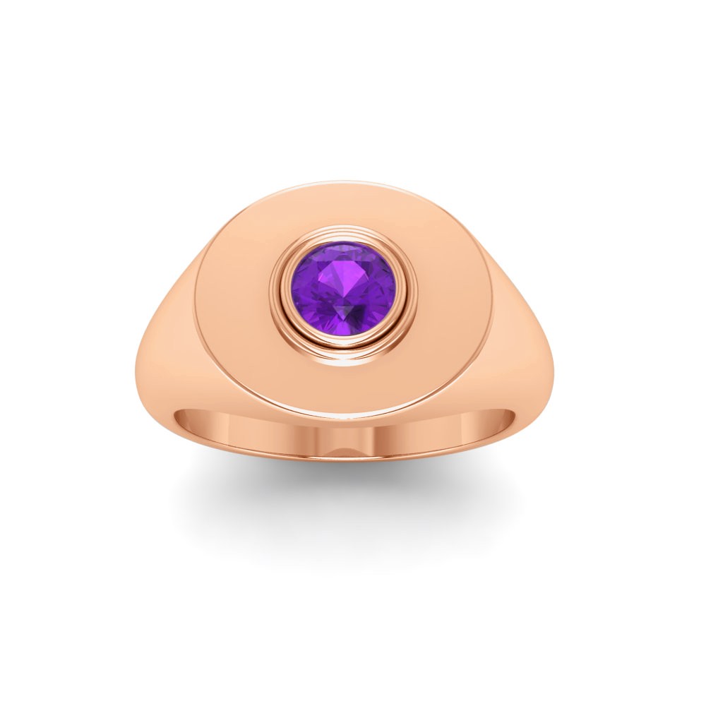 Amethyst Round Birthstone Signet Ring