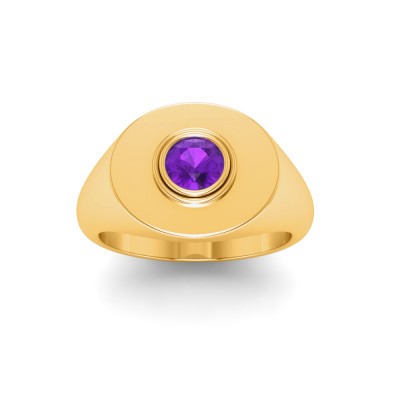 Amethyst Round Birthstone Signet Ring