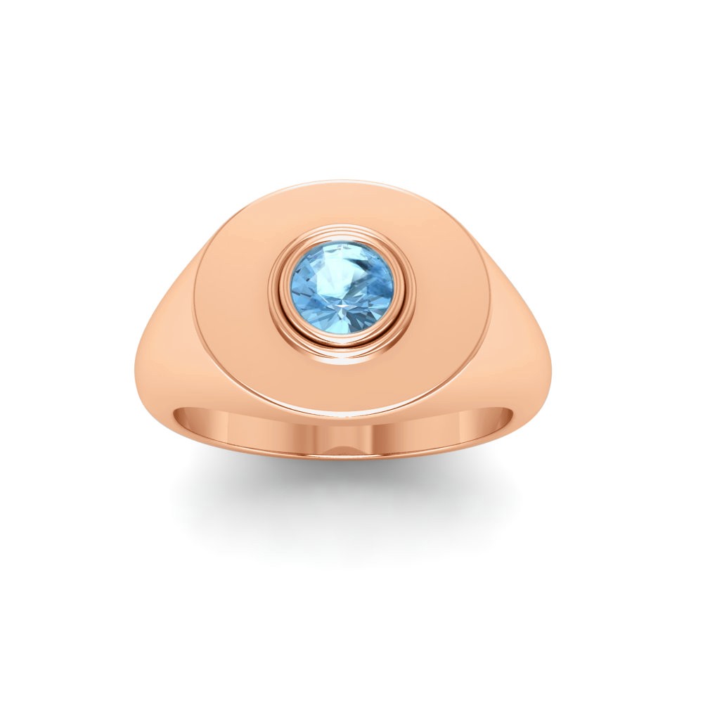 Aquamarine Round Birthstone Signet Ring