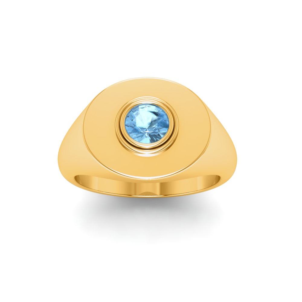 Aquamarine Round Birthstone Signet Ring