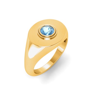 Aquamarine Round Birthstone Signet Ring