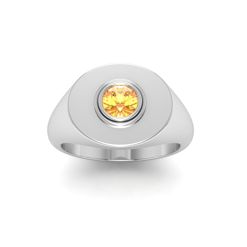 Citrine Round Birthstone Signet Ring