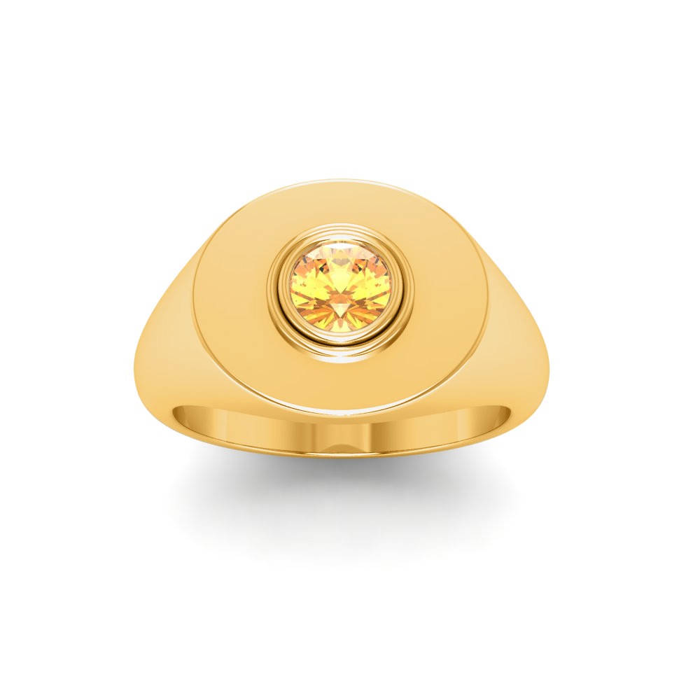 Citrine Round Birthstone Signet Ring