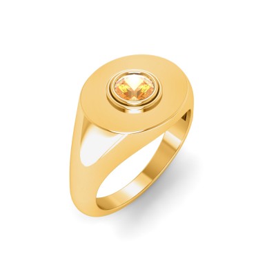 Citrine Round Birthstone Signet Ring