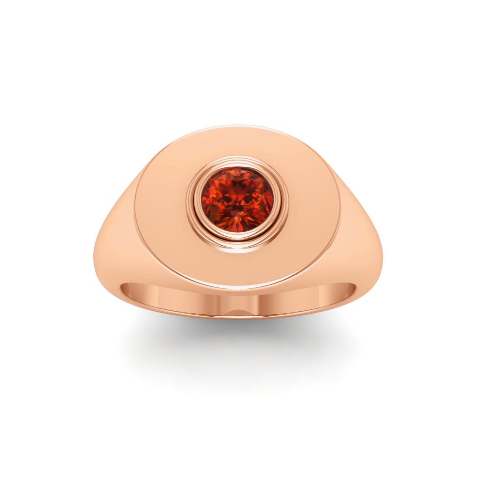 Garnet Round Birthstone Signet Ring