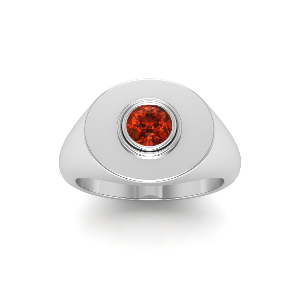 Garnet Round Birthstone Signet Ring