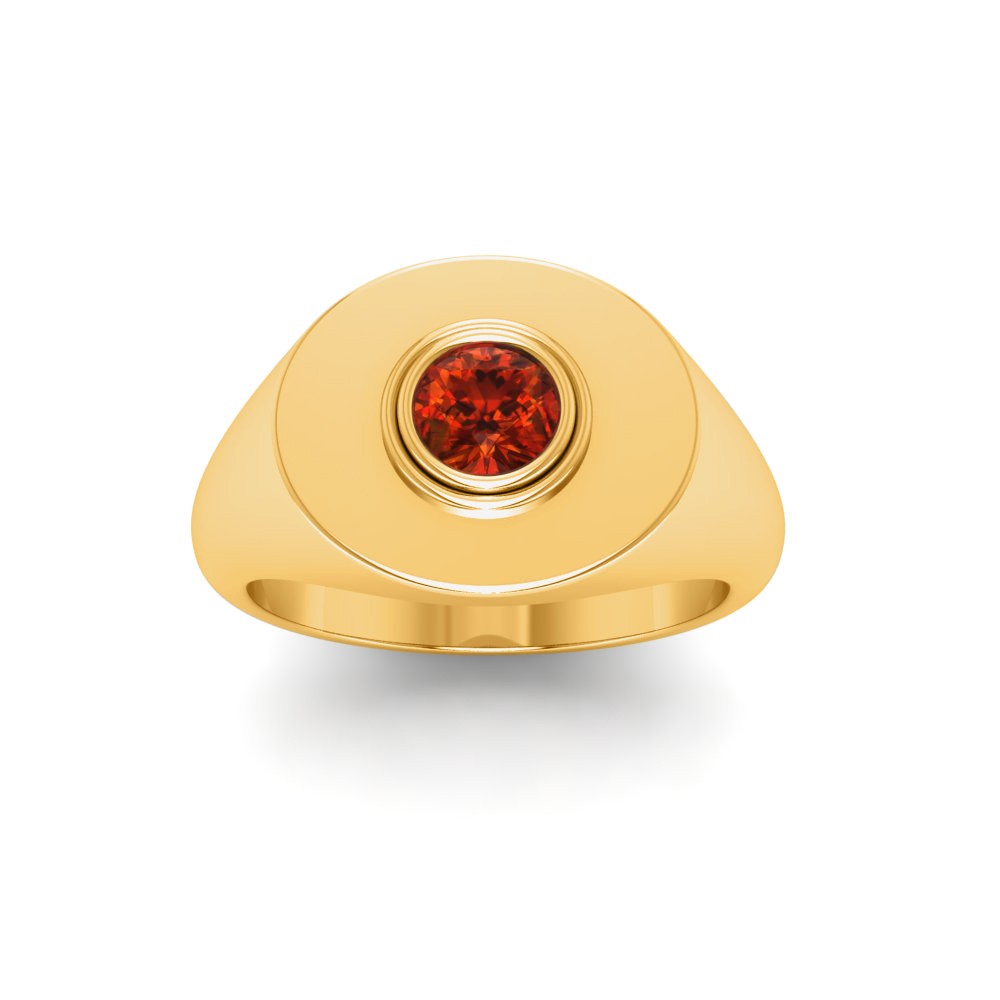 Garnet Round Birthstone Signet Ring