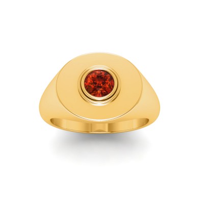 Garnet Round Birthstone Signet Ring