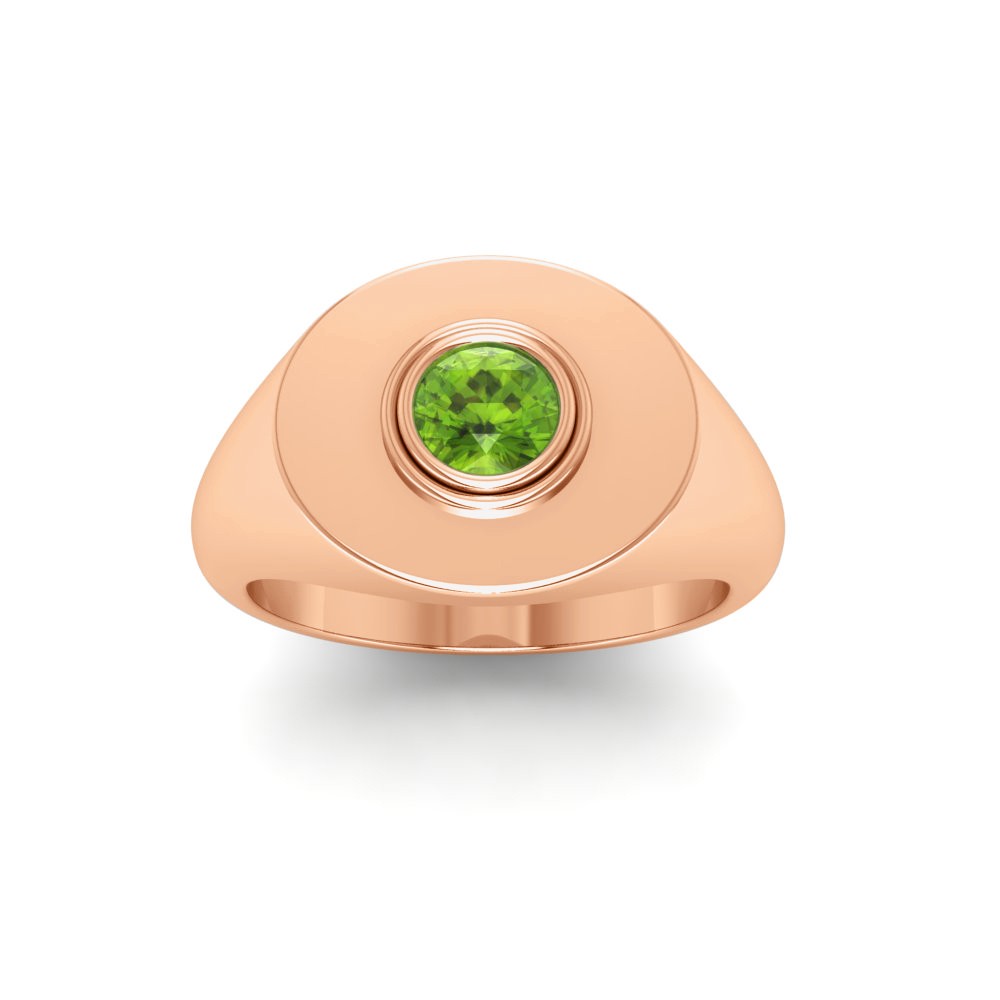 Peridot Round Birthstone Signet Ring