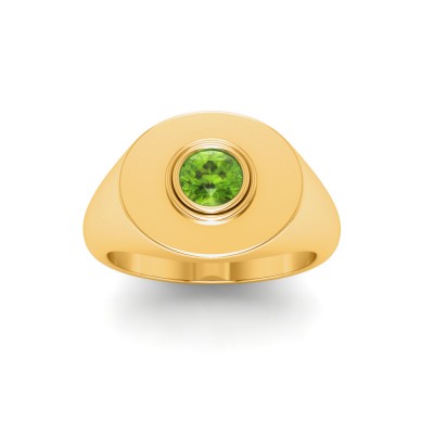 Peridot Round Birthstone Signet Ring
