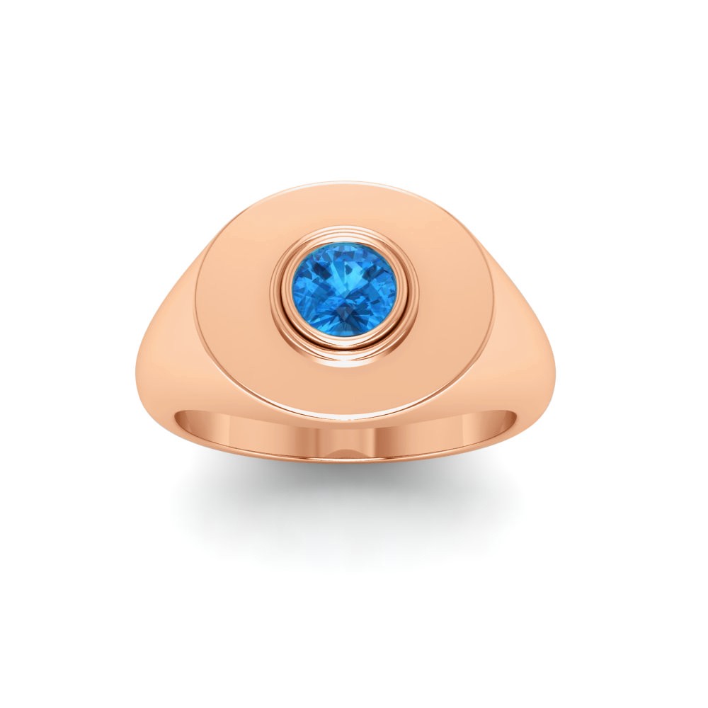 Blue Topaz Round Birthstone Signet Ring