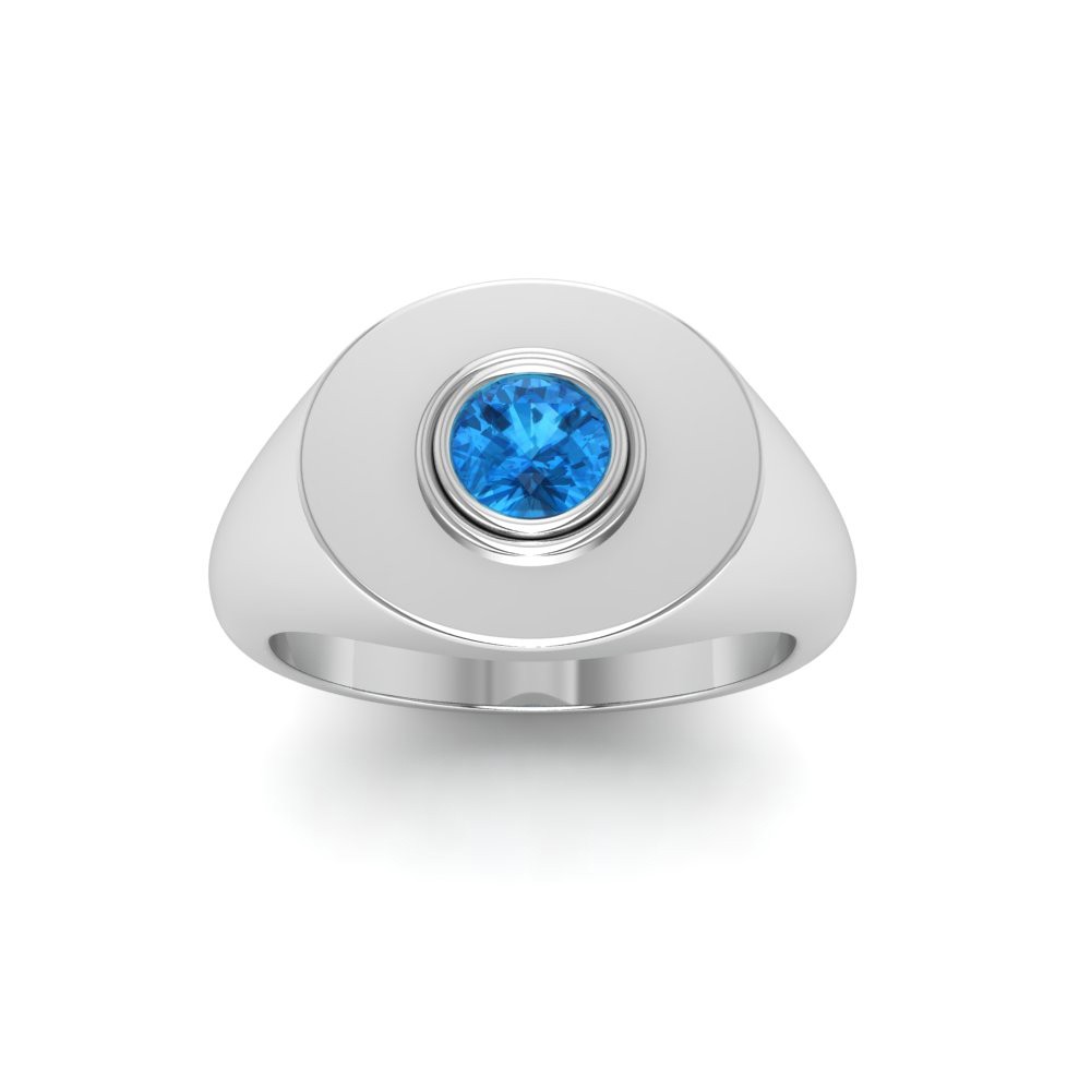 Blue Topaz Round Birthstone Signet Ring