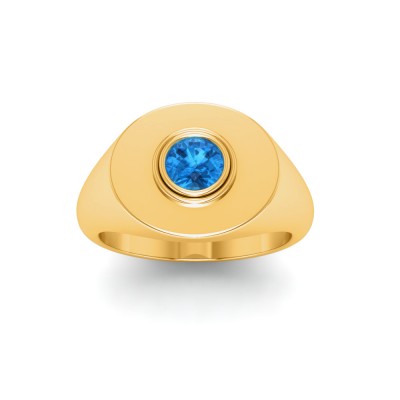Blue Topaz Round Birthstone Signet Ring