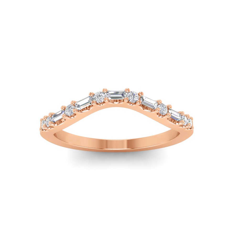 Classic Colorless Lab Diamond Baguette & Round Curved Band