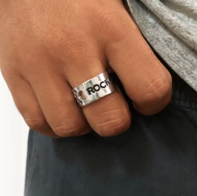 Wide Paw Print Name Ring