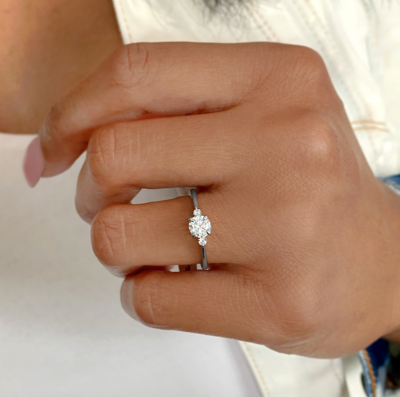 .50 Ct Moissanite & .16 Ctw Diamond Adore Three Stone Engagement Ring