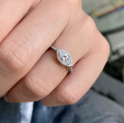 .62 Ctw Marquise CZ East West Halo Engagement Ring