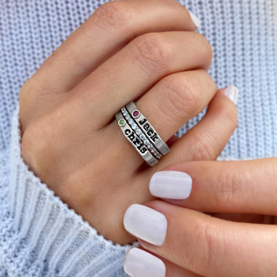 Born in Love Birthstone Name Ring Stack